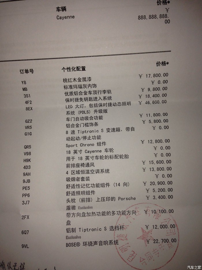 最终确定2015款卡宴配置单