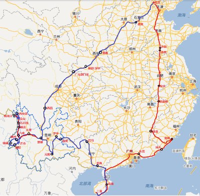 ps:图中瑞金到泉州之间漏掉了福建土楼.