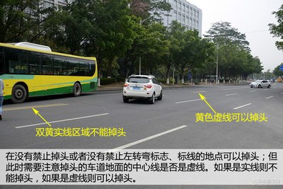 道路中心是黄实线的路口不能掉头 交规里面说到,在没有禁止掉头