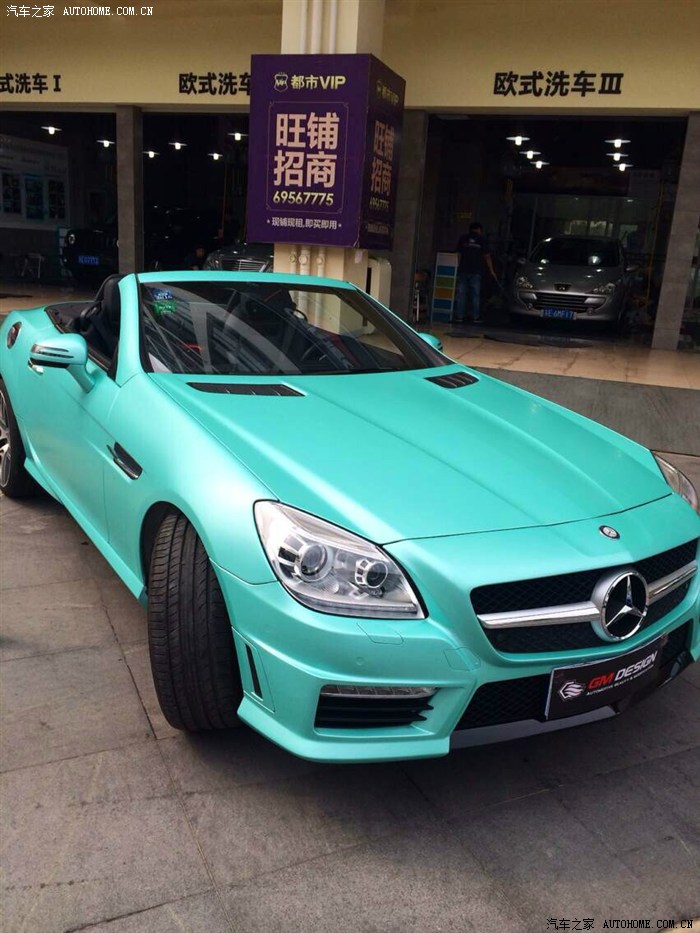 奔驰slk全车改色蒂芙尼蓝