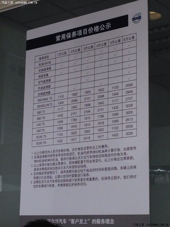 【图】沃尔沃保养费用价格公示_沃尔沃s60/s60l/v60论坛_汽车之家论坛