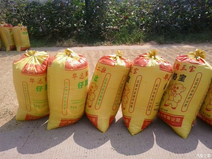 ↑马路上晾嗮好的谷子已经装袋